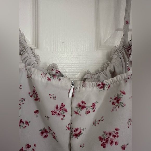 Red Floral Mini Cottage Dress With Ties in Extra Small - Picture 7 of 10